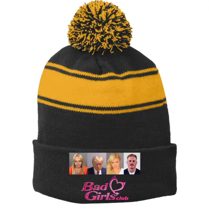 Bad Girls Club Trump 2024 Retro Zach Mugshot Stripe Pom Pom Beanie