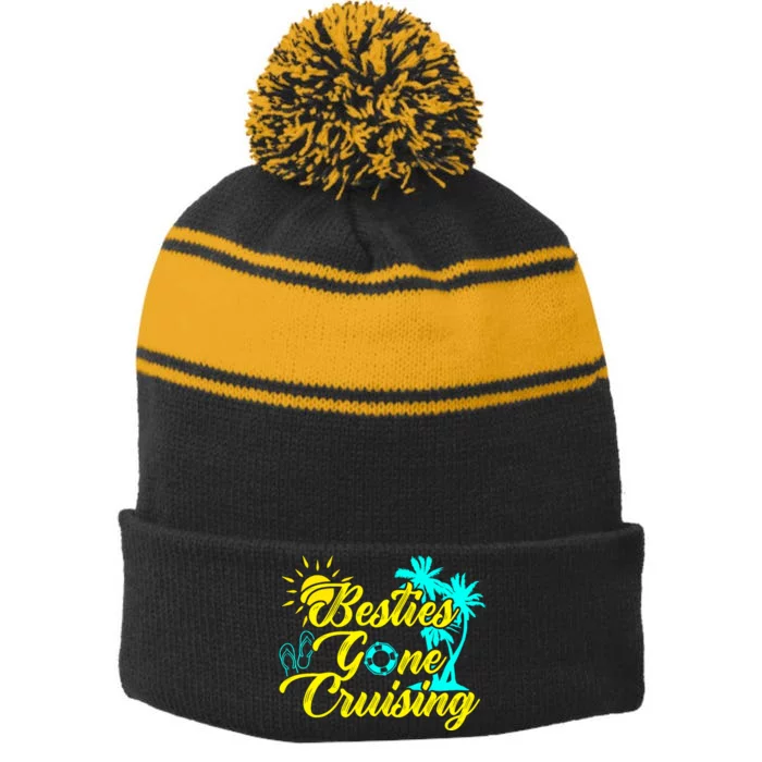 Besties Gone Cruise Matching Girl Trip Cruising Vacation Stripe Pom Pom Beanie