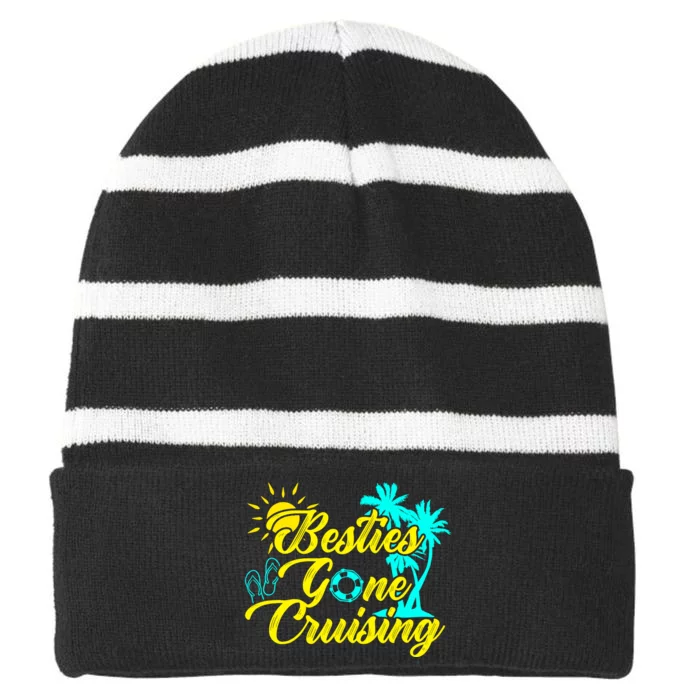 Besties Gone Cruise Matching Girl Trip Cruising Vacation Striped Beanie with Solid Band