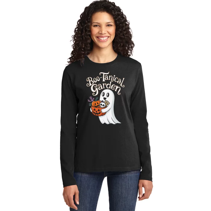 Bootanical Garden Cute Ghost Halloween Ladies Long Sleeve Shirt