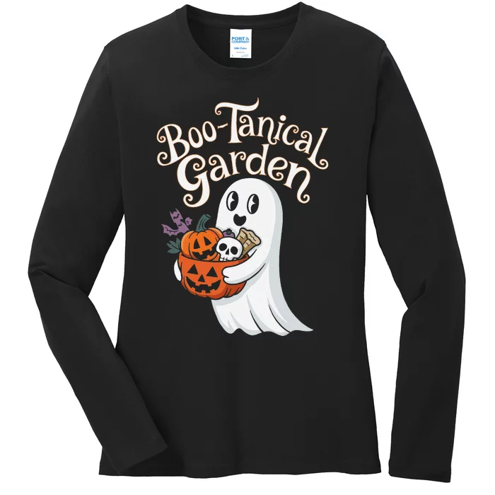 Bootanical Garden Cute Ghost Halloween Ladies Long Sleeve Shirt