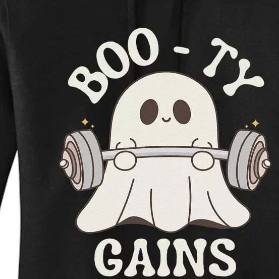 Booty Gains Cute Spooky Season Halloween Ghost Gym Women's Pullover Hoodie