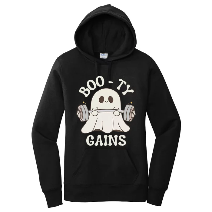 Booty Gains Cute Spooky Season Halloween Ghost Gym Women's Pullover Hoodie