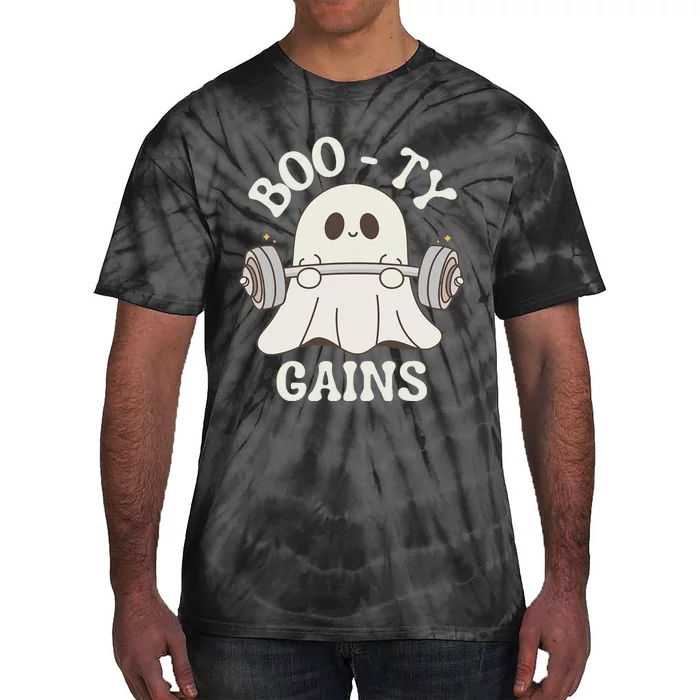 Booty Gains Cute Spooky Season Halloween Ghost Gym Tie-Dye T-Shirt