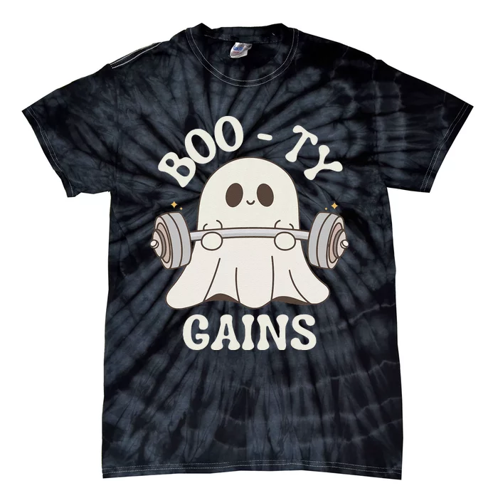 Booty Gains Cute Spooky Season Halloween Ghost Gym Tie-Dye T-Shirt