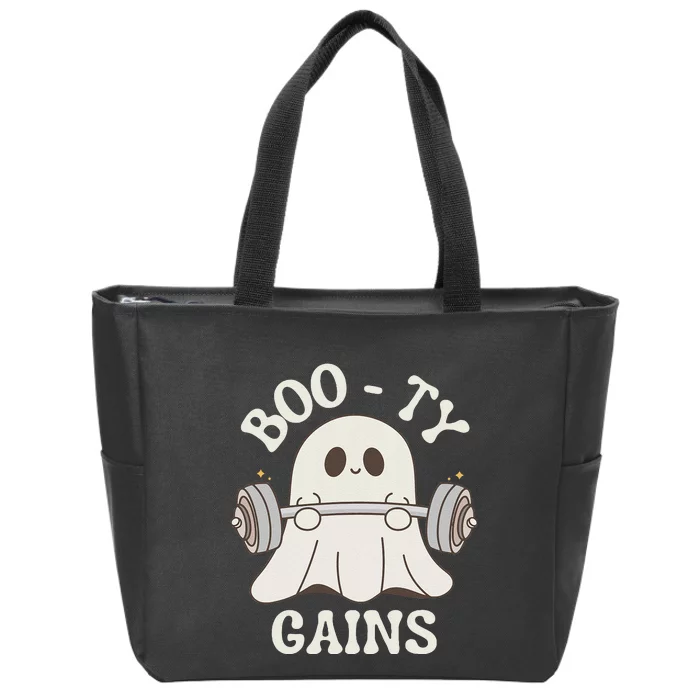 Booty Gains Cute Spooky Season Halloween Ghost Gym Zip Tote Bag