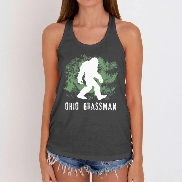 Bigfoot Grassman Cryptid Ohio Valley Park Sasquatch Women's Knotted Racerback Tank