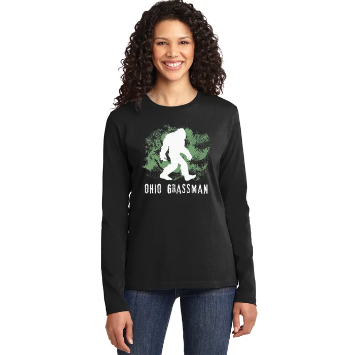 Bigfoot Grassman Cryptid Ohio Valley Park Sasquatch Ladies Long Sleeve Shirt