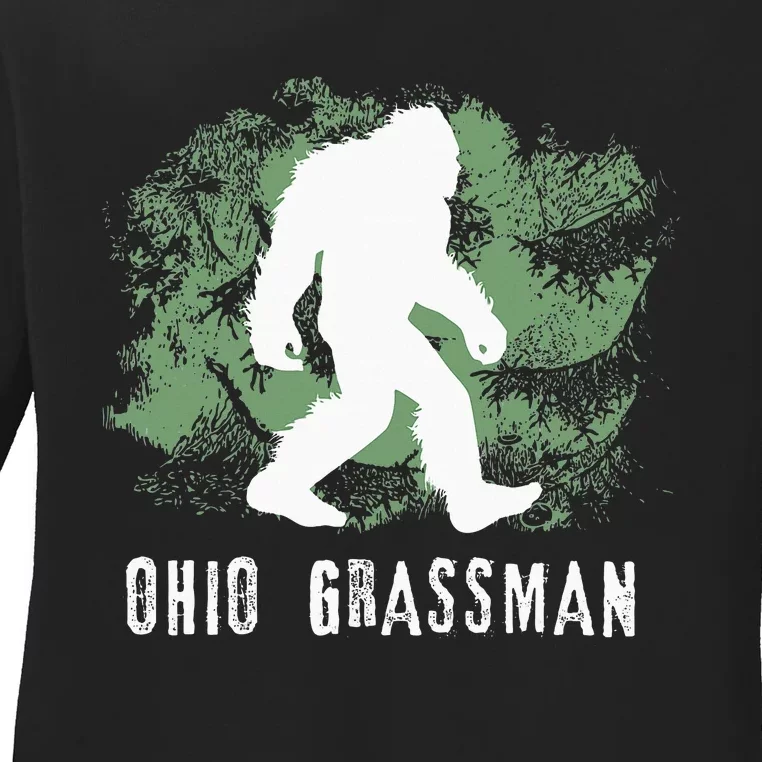 Bigfoot Grassman Cryptid Ohio Valley Park Sasquatch Ladies Long Sleeve Shirt