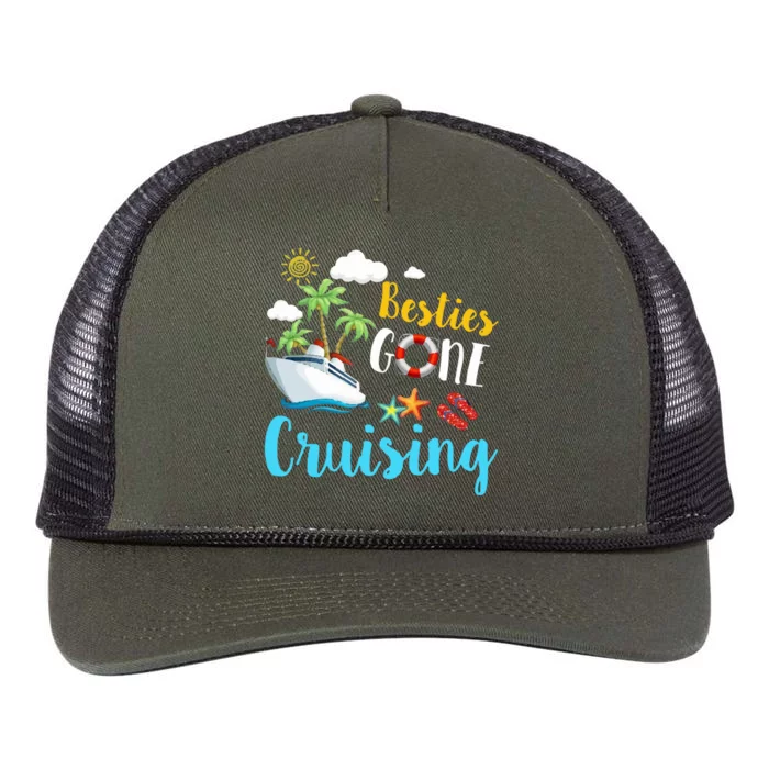 Besties Gone Cruise Matching Trip Cruising Vacation Cool Gift Retro Rope Trucker Hat Cap