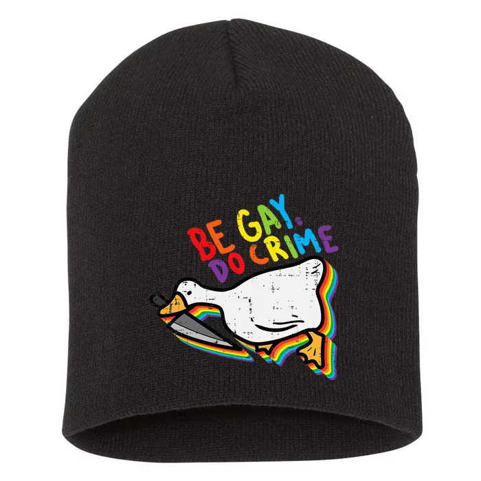 Be Gay Do Crime Goose Rainbow Pride Flag Lgbtq Short Acrylic Beanie