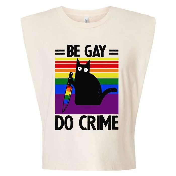 Be Gay Do Crime Cat LGBT Flag Garment-Dyed Women's Muscle Tee