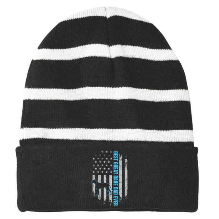 Best Great Dane Dad Ever Great Dane Dog Father American Flag Striped Beanie with Solid Band