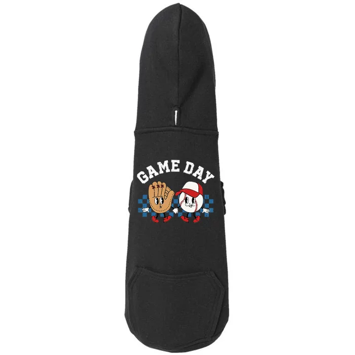 Baseball Game Day Retro Groovy Sport Fan Baseball Lover Doggie 3-End Fleece Hoodie