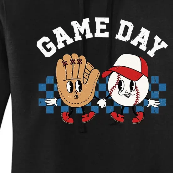 Baseball Game Day Retro Groovy Sport Fan Baseball Lover Women's Pullover Hoodie