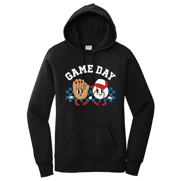 Baseball Game Day Retro Groovy Sport Fan Baseball Lover Women's Pullover Hoodie