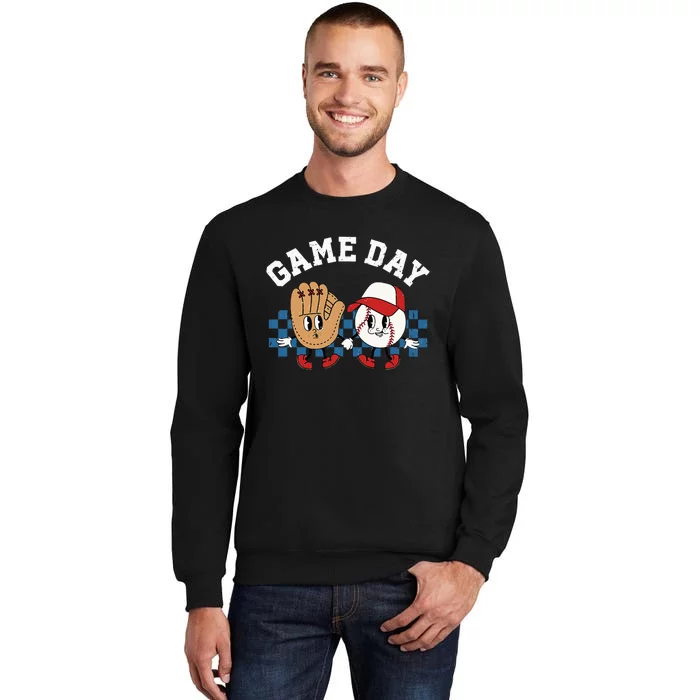 Baseball Game Day Retro Groovy Sport Fan Baseball Lover Tall Sweatshirt