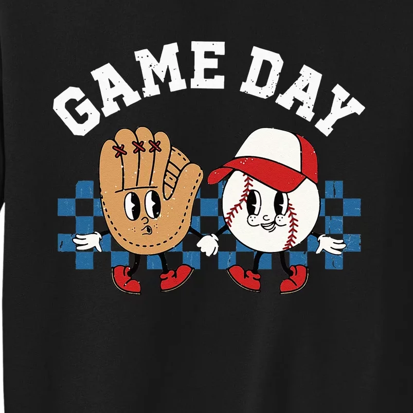 Baseball Game Day Retro Groovy Sport Fan Baseball Lover Tall Sweatshirt