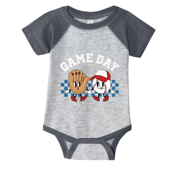 Baseball Game Day Retro Groovy Sport Fan Baseball Lover Infant Baby Jersey Bodysuit