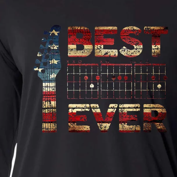 Best Guitar Dad Ever Chords Best Dad Guitar American Flag Gift For Dad Cooling Performance Long Sleeve Crew