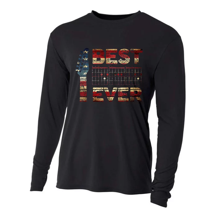 Best Guitar Dad Ever Chords Best Dad Guitar American Flag Gift For Dad Cooling Performance Long Sleeve Crew