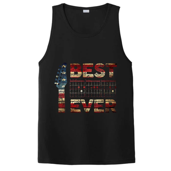 Best Guitar Dad Ever Chords Best Dad Guitar American Flag Gift For Dad Performance Tank