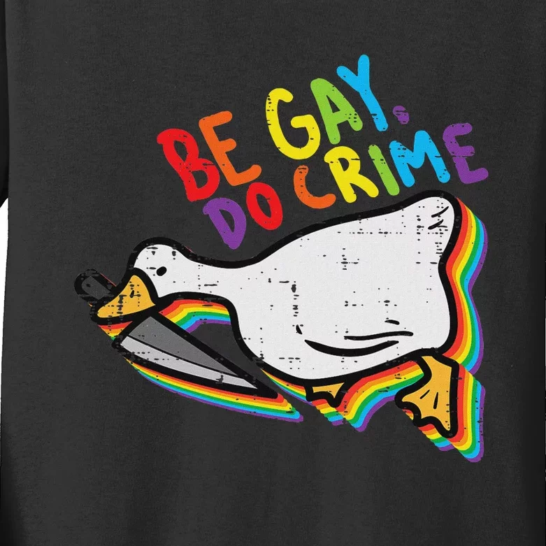 Be Gay Do Crime Goose Rainbow Pride Flag Lgbtq Women Kids Long Sleeve Shirt