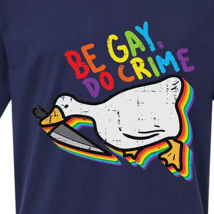 Be Gay Do Crime Goose Rainbow Pride Flag Lgbtq Women Sueded Cloud Jersey T-Shirt