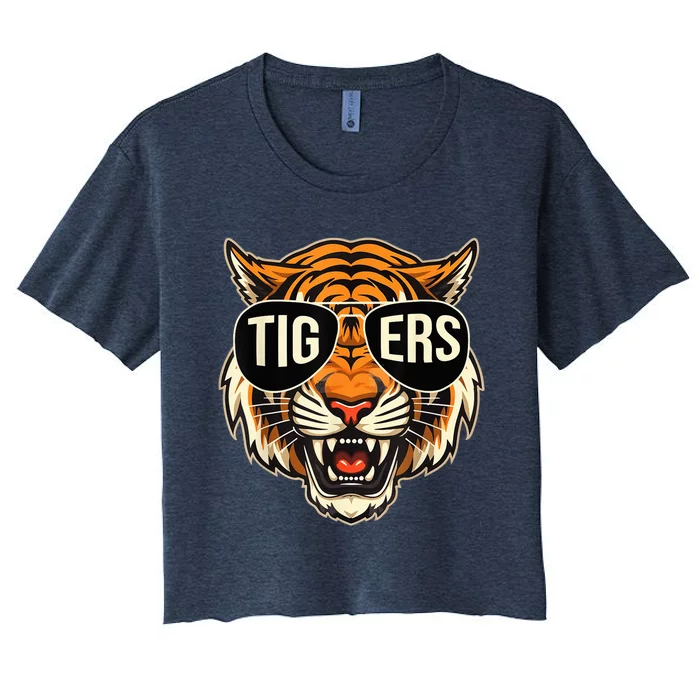 Baseball Game Day Thanksgiving Tiger Cool Tigers Vintage Sports Name Design Women's Crop Top Tee