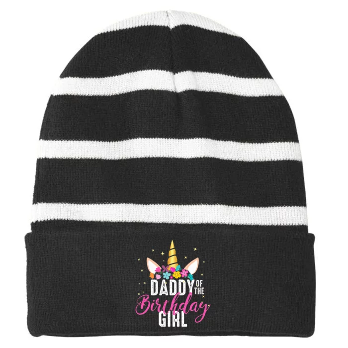 Birthday Girl Daddy Unicorn Lover Gift Striped Beanie with Solid Band