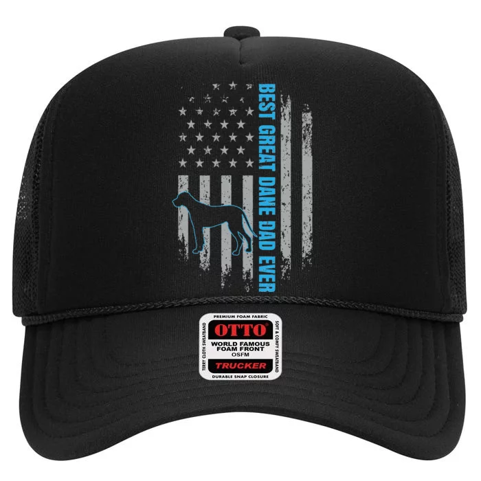 Best Great Dane Dad Ever Great Dane Dog Father American Flag High Crown Mesh Trucker Hat