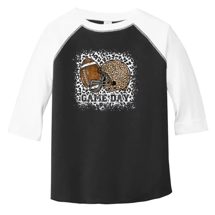 Bleached Game Day Leopard Football Helmet Sport Mom Toddler Fine Jersey T-Shirt