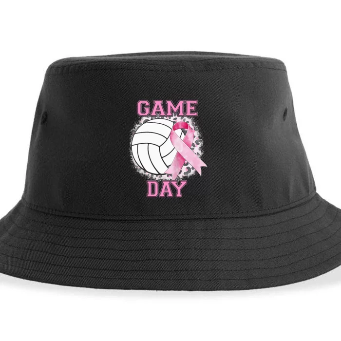 Bleached Game Day Pink Volleyball Breast Cancer Awareness Sustainable Bucket Hat