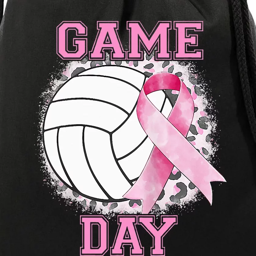 Bleached Game Day Pink Volleyball Breast Cancer Awareness Drawstring Bag