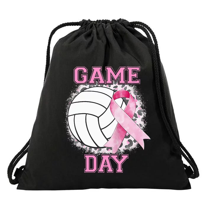 Bleached Game Day Pink Volleyball Breast Cancer Awareness Drawstring Bag