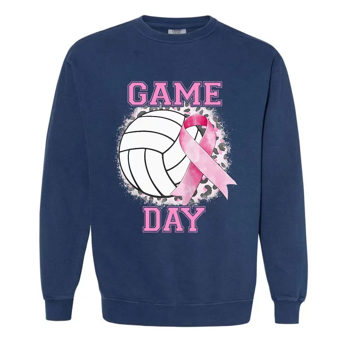 Bleached Game Day Pink Volleyball Breast Cancer Awareness Garment-Dyed Sweatshirt