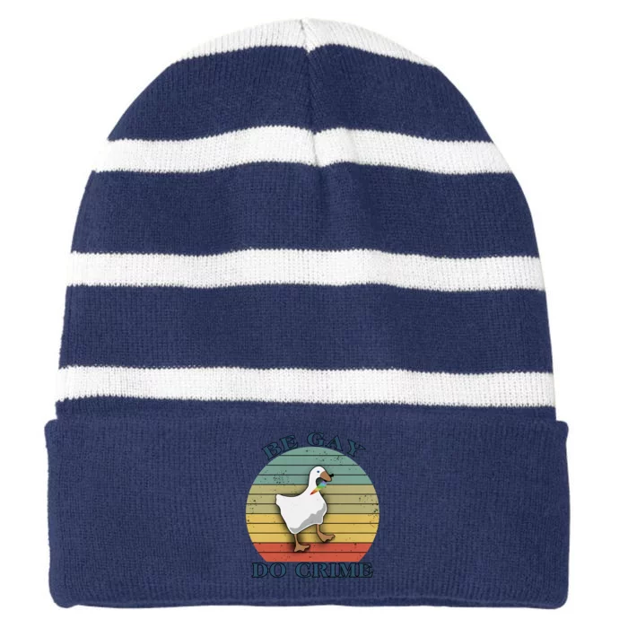 Be Gay Do Crime Goose Vintage Retro Striped Beanie with Solid Band