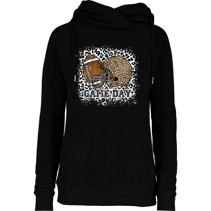 Bleached Game Day Leopard Football Helmet Sport Mom Womens Funnel Neck Pullover Hood