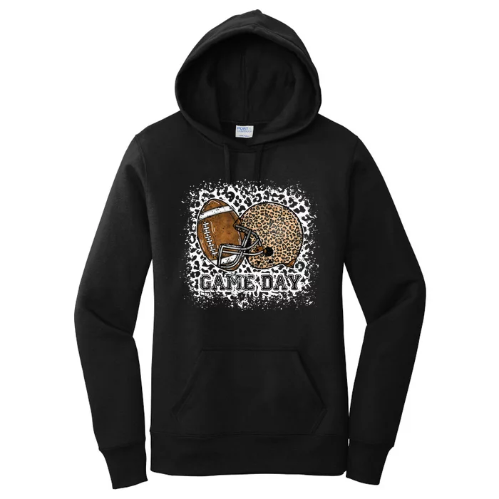 Bleached Game Day Leopard Football Helmet Sport Mom Women's Pullover Hoodie