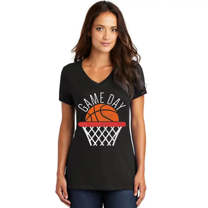 Basketball Game Day Vibes Basketball Mom Life Game Day Women's V-Neck T-Shirt