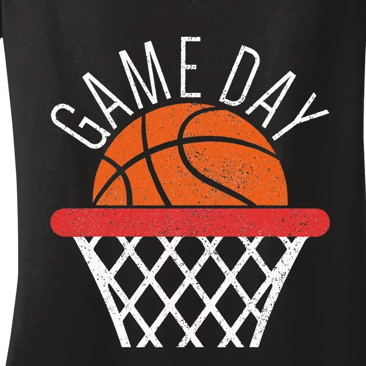 Basketball Game Day Vibes Basketball Mom Life Game Day Women's V-Neck T-Shirt