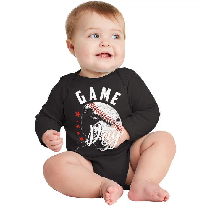 Baseball Game Day Funny Sport Gift Baby Long Sleeve Bodysuit