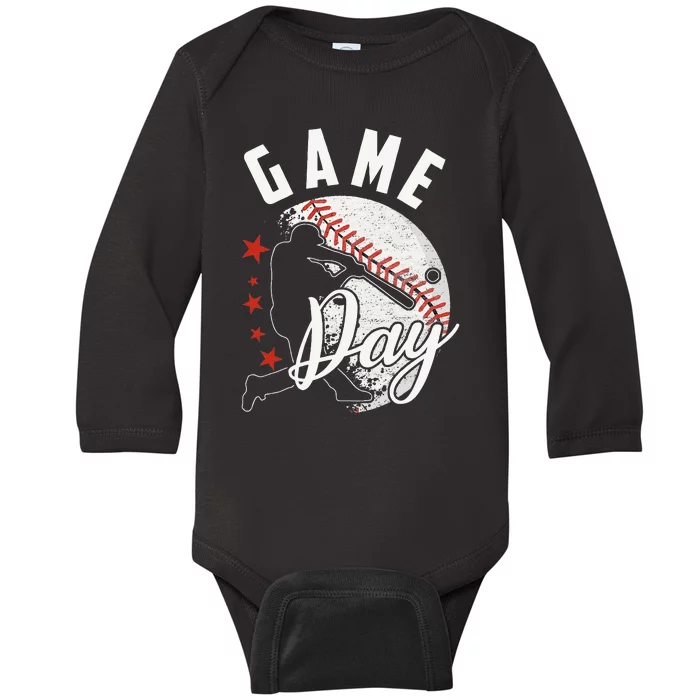 Baseball Game Day Funny Sport Gift Baby Long Sleeve Bodysuit