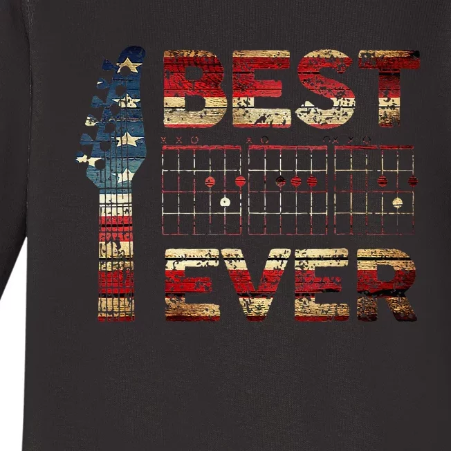 Best Guitar Dad Ever Chords Best Dad Guitar American Flag Baby Long Sleeve Bodysuit