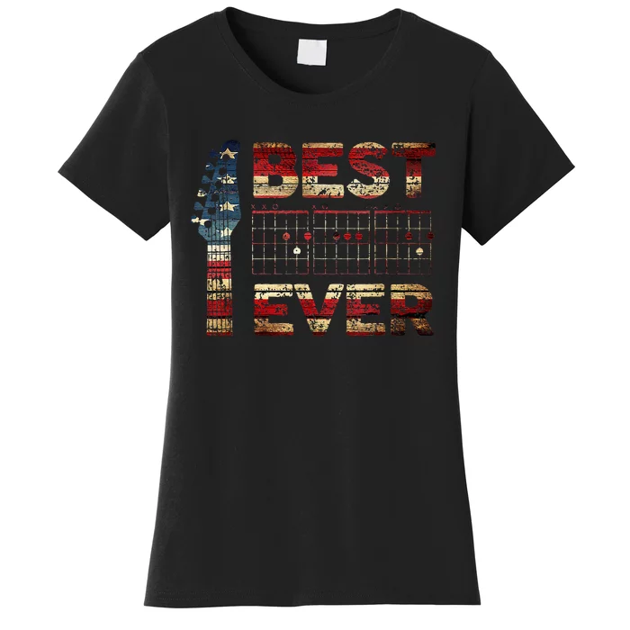 Best Guitar Dad Ever Chords Best Dad Guitar American Flag Women's T-Shirt