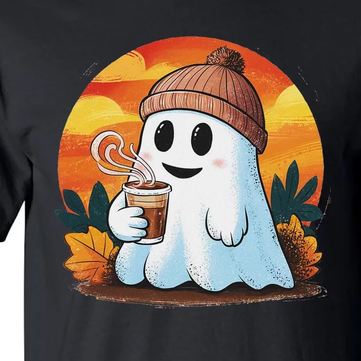 Boo Ghost Drinking Coffee Halloween Costumes Woman 2024 Tall T-Shirt