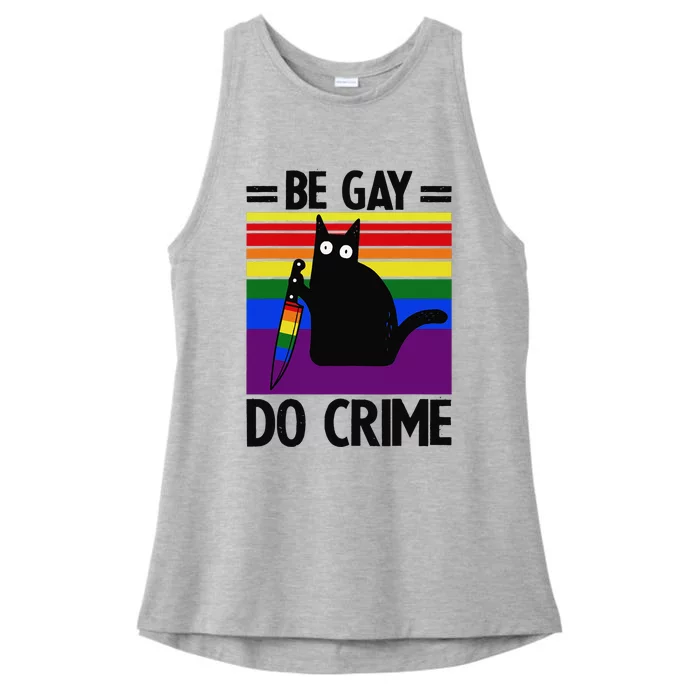 Be Gay Do Crime Cat LGBT Flag Ladies Tri-Blend Wicking Tank