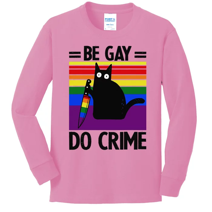 Be Gay Do Crime Cat LGBT Flag Kids Long Sleeve Shirt