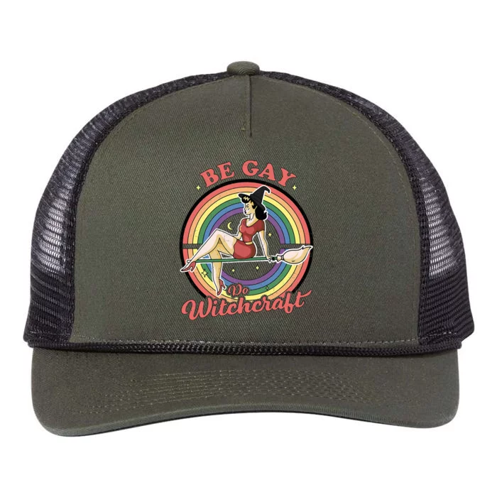 Be G.A.Y Do Witchcraft Lesbian Pagan Pride Witch Halloween Retro Rope Trucker Hat Cap