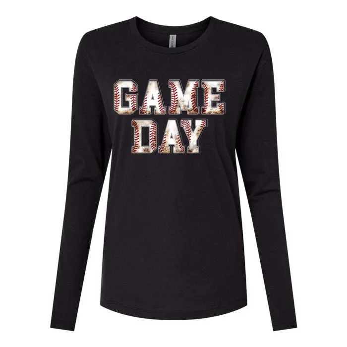 Baseball Game Day Cute Gift Womens Cotton Relaxed Long Sleeve T-Shirt